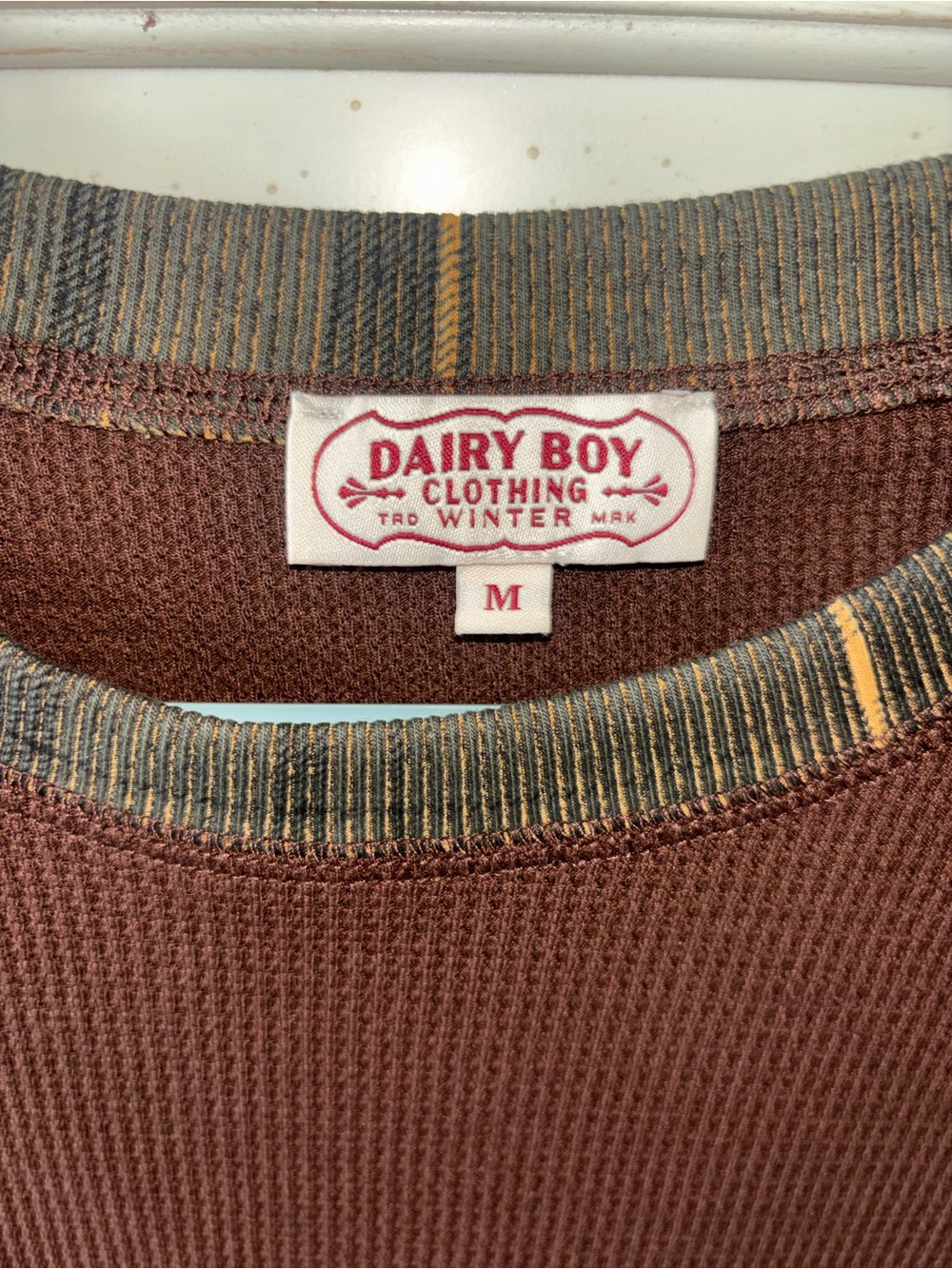 Dairy Boy Clothing Thermal Shirt - Rust with Olive/Gold Trim